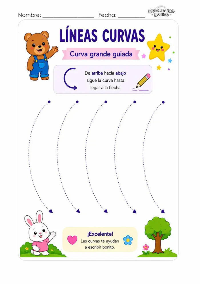 Líneas curvas grandes guiadas para niños