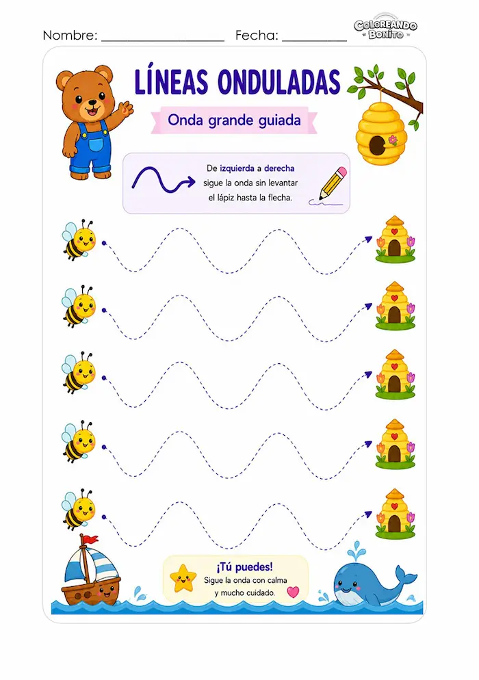 Líneas onduladas grandes guiadas para niños