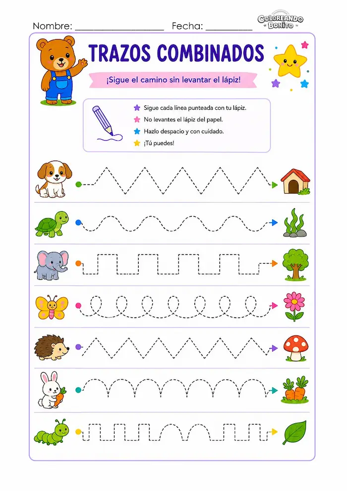 Trazos combinados nivel 1 para niños