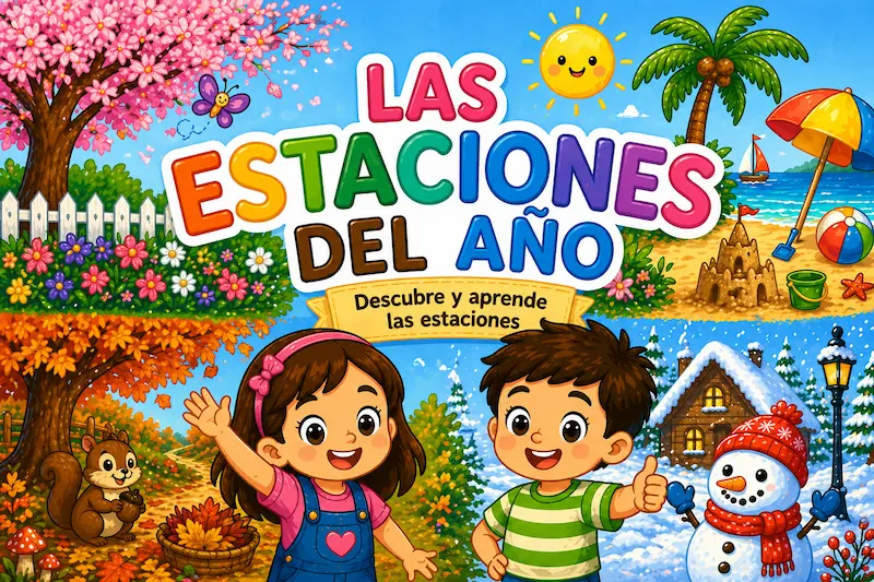 Cuadernillo de las 4 estaciones para niños para colorear, recortar y aprender