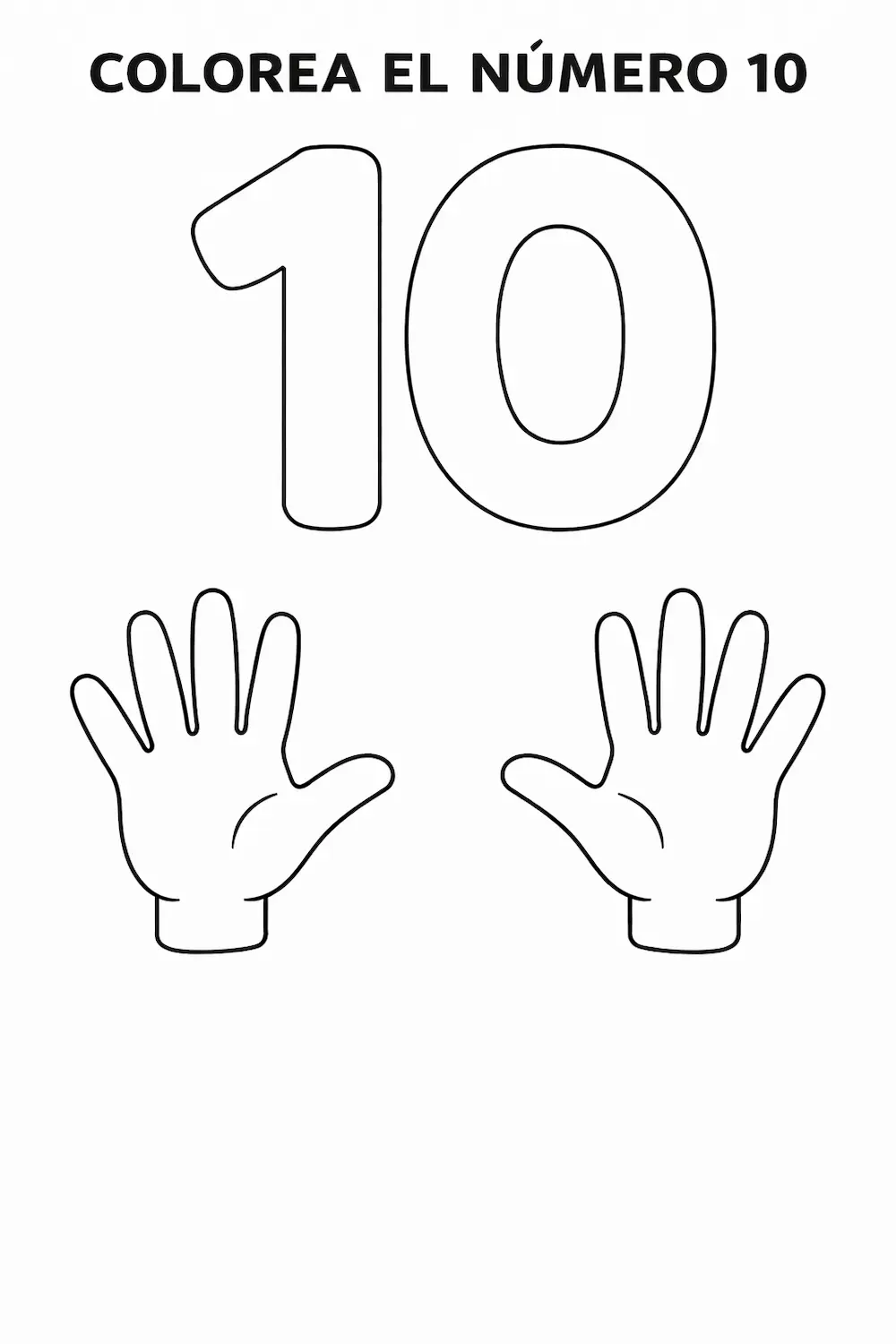 Ficha del número 10 para niños para colorear y contar