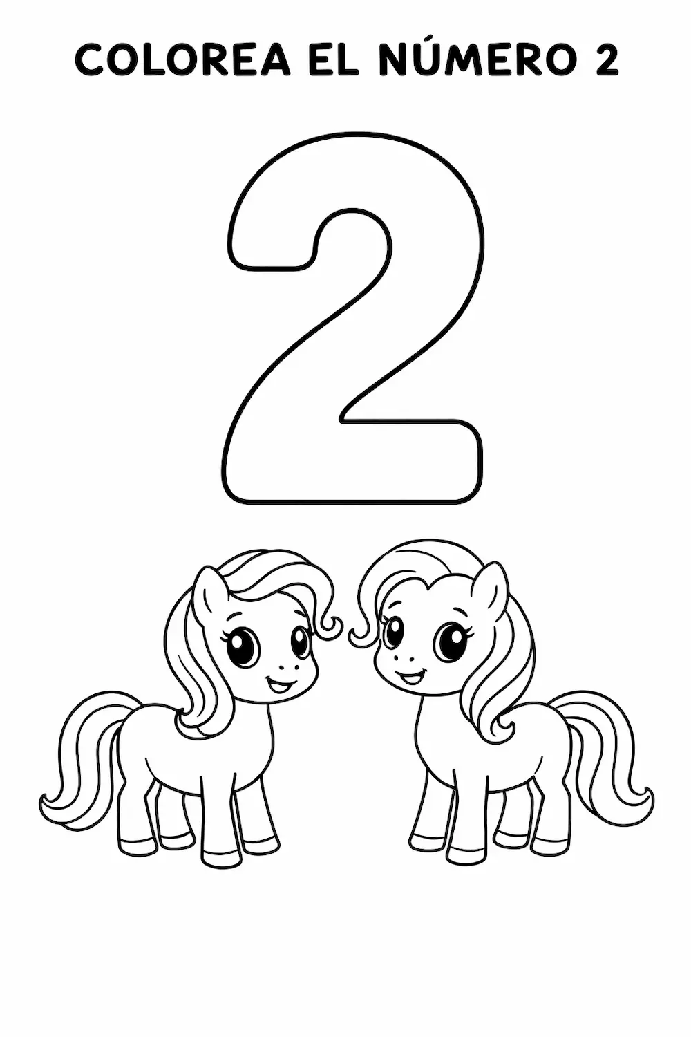 Ficha del número 2 para niños para colorear y contar