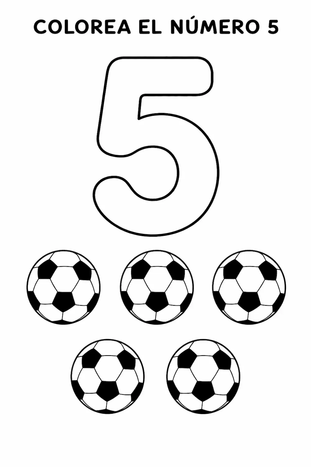 Ficha del número 5 para niños para colorear y contar