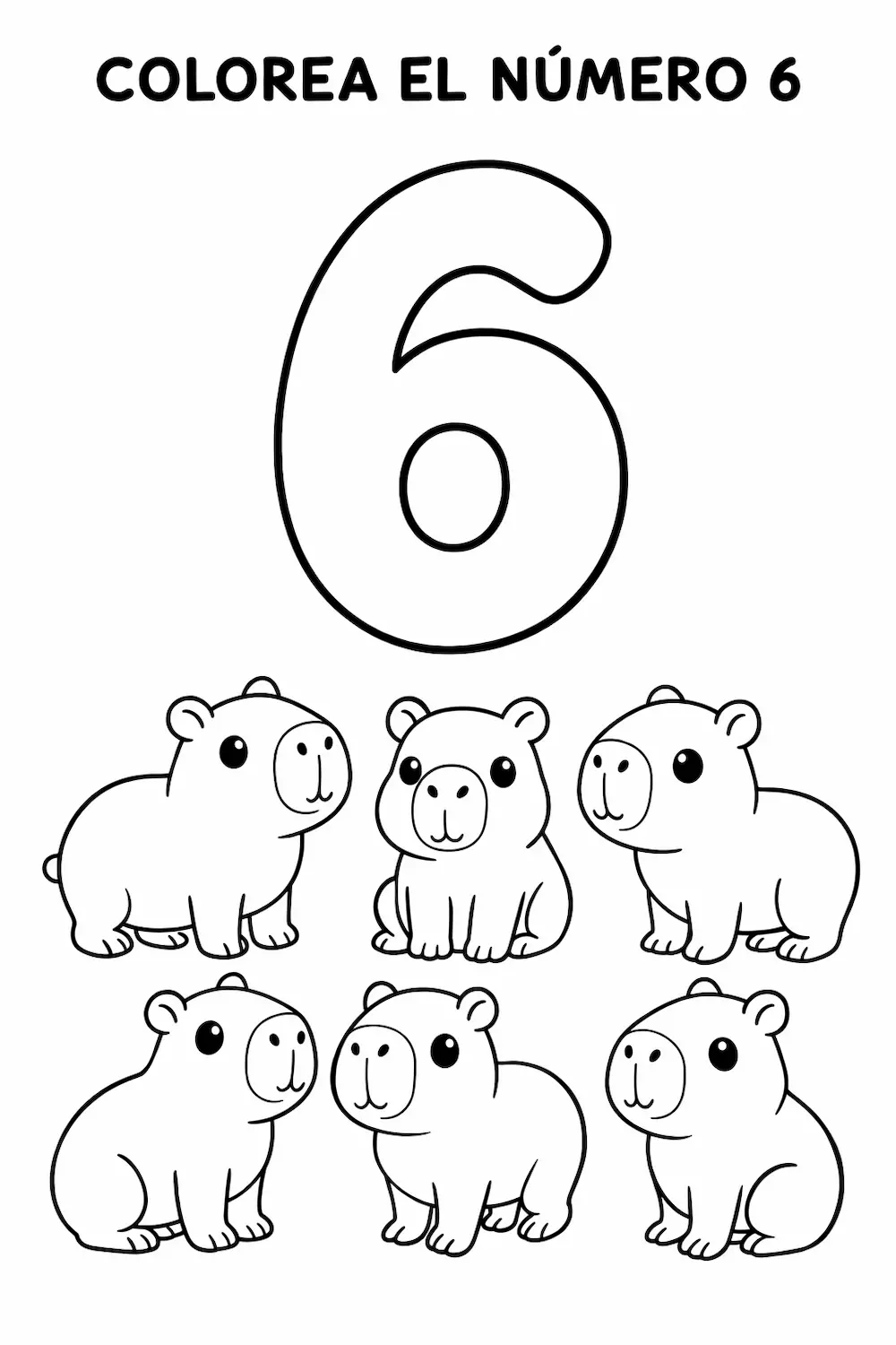 Ficha del número 6 para niños para colorear y contar