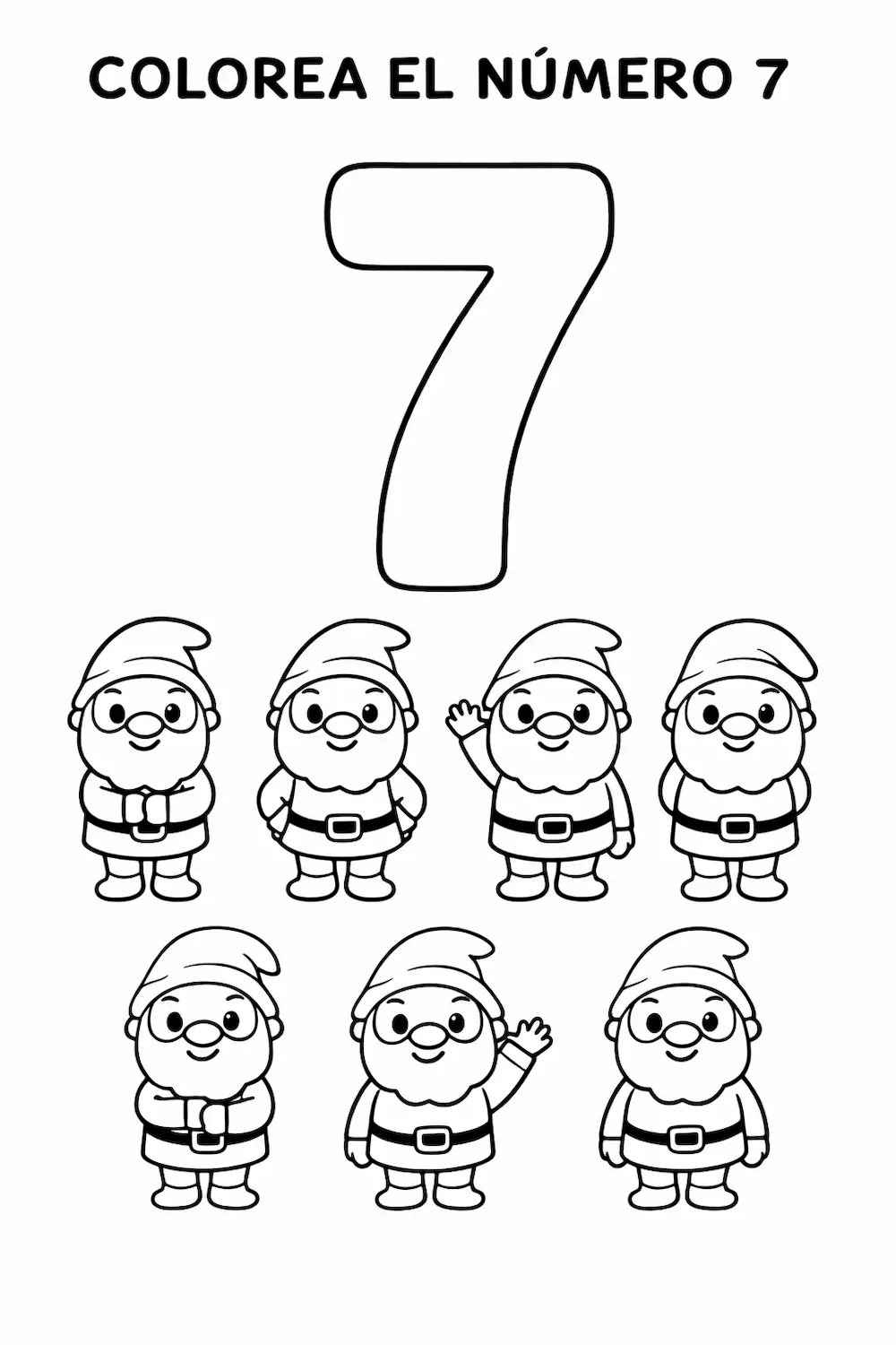 Ficha del número 7 para niños para colorear y contar