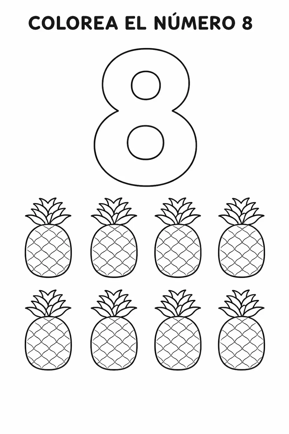 Ficha del número 8 para niños para colorear y contar