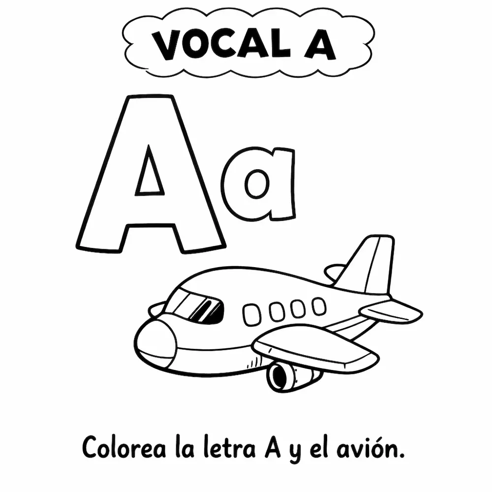 Ficha de la vocal A para niños para colorear