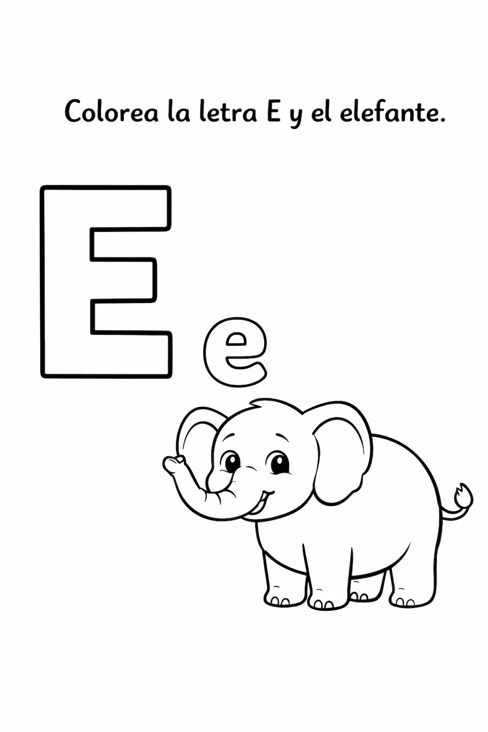 Ficha de la vocal E para niños para colorear