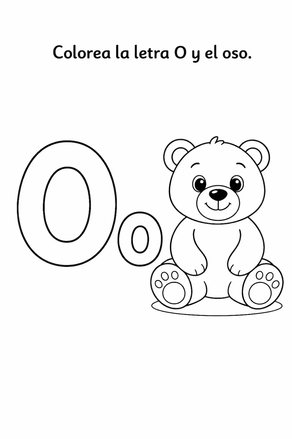 Ficha de la vocal O para niños para colorear