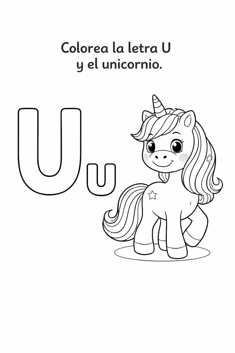 Ficha de la vocal U para niños para colorear